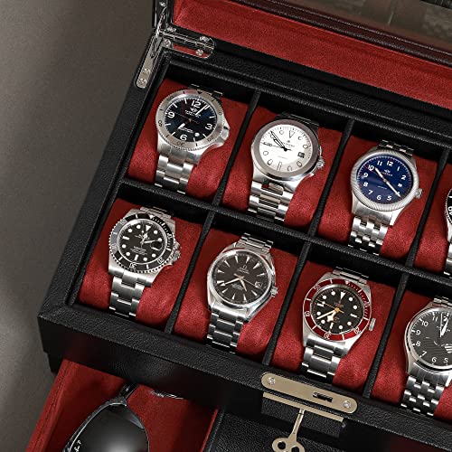 10 Slot Watch Box in Leather with Valet Drawer