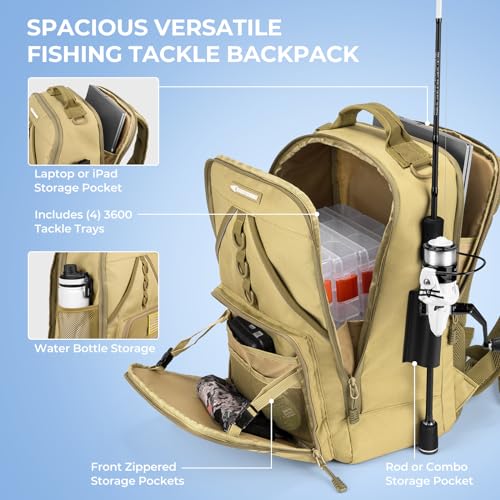 KarryAll Fishing Backpack with Rod Holder 4 Tackle Boxes