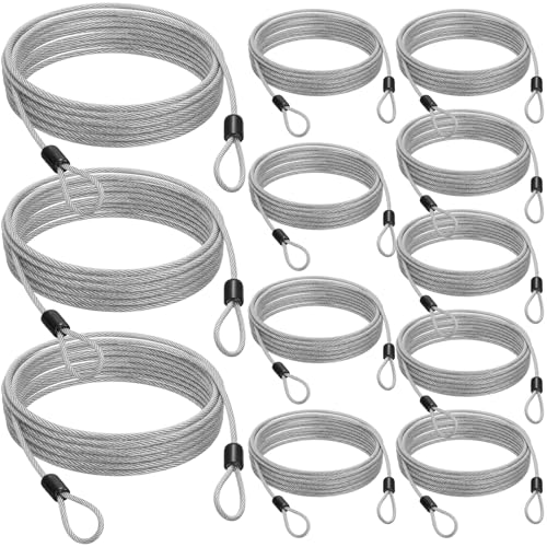 12 Pack Security Cable Luggage Lock with Loops 15 ft 3mm Braided Steel Coated Bike Cable Wire Double Loop Anti Theft Safety for U Lock (12 Count)