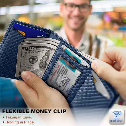 Men Slim Leather Wallet Metal Case Money Clip