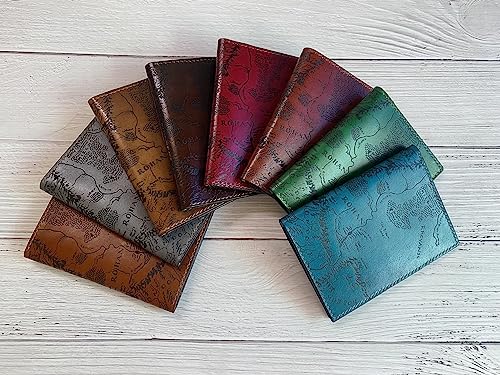 Handmade genuine Leather Wallet Map engrave