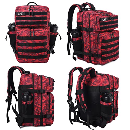 Military Tactical Backpack for Men and Women 45L Army 3 Days Assault Pack Bag Large Rucksack with Molle System Red Black