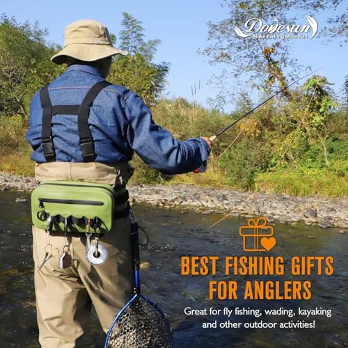 Waterproof Fishing Fanny Pack for Men 3.3L Fly Fishing Bag Chest Pack with Airtight Zipper Arme Green