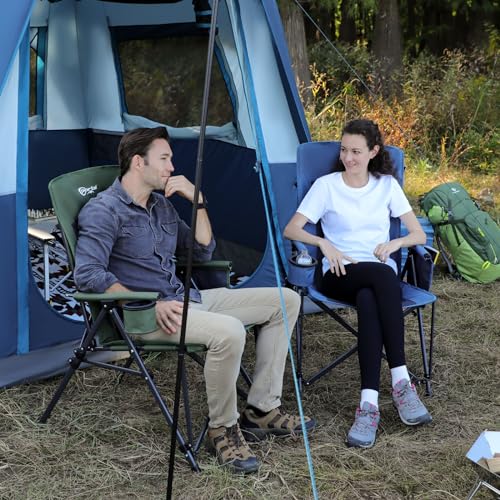 Oversized Folding High Back Portable Lawn Chairs for Adults Outdoor Camp Sports Hunting Fishing Backyard with Hard Armrest Cup Holder Carrying Strap