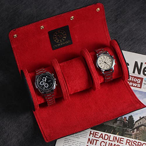 Genuine Napa Leather Watch Roll Travel Case for 3 Watches