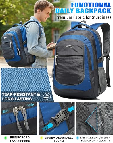 Backpack Bookbag for College Sturdy Travel Business Hiking Fit Laptop Up to 15.6 Inch Multi Compartment Gifts for Men Women Night Light Reflective
