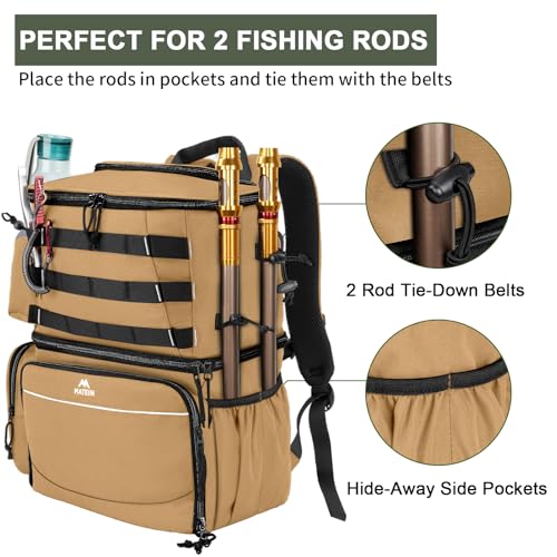 Fishing Backpack with Cooler Compartment & Rod Holders for Boys