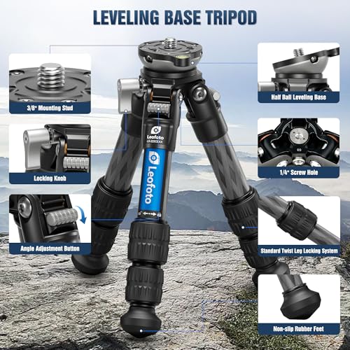 Carbon Fiber Tabletop Tripod with Leveling Base for Camera