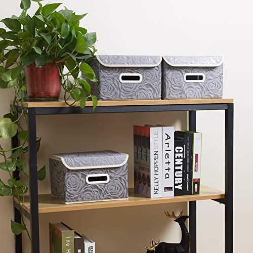 Collapsible Storage Boxes with Lids Fabric Decorative Storage Bins Cubes Organizer Containers Baskets with Cover Handles Divider for Bedroom Closet Living Room 9.8x7.9x6.7 Inch 3 Pack (3 Count)