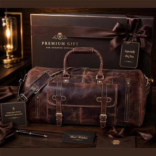 28" Large leather Travel Bag Duffel bag Gym sports flight cabin bag Leather Holdall Overnight Weekend Large luggage bag