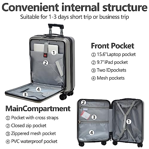 20 Inch Carry On Luggage with Front Pocket
