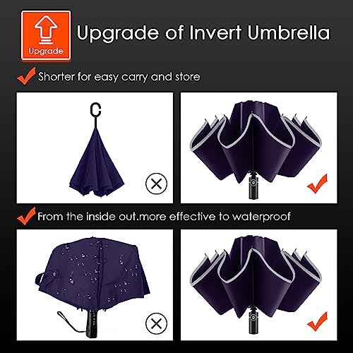 Inverted Umbrella Large Windproof Umbrellas for Rain Sun Travel Umbrella Compact with Reflective Stripe