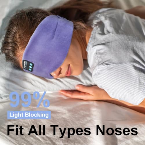 Sleep Headphones Bluetooth Sleep Mask Silk Headband Earphones Bluetooth Eye Mask for Sleeping On Side Blackout Soft Sleep Earphones Music Kids Children Eye Cover Purple