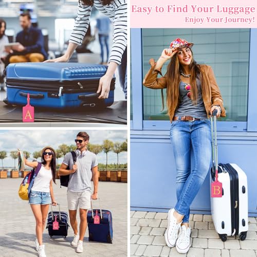 Personalized Rose Red Leather Initial Luggage Tags