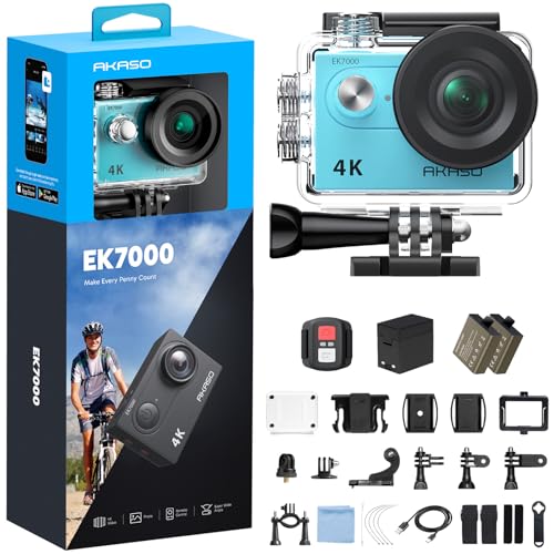 EK7000 4K30FPS 20MP WiFi Action Camera with EIS Ultra HD 131FT Waterproof Underwater Camera Remote Control 4X Zoom Support External Microphone Blue