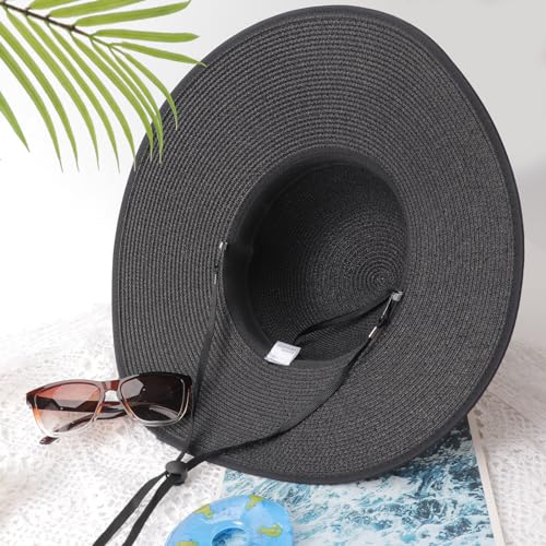 Womens Sun Straw Hat Bowknot Hat Summer Wide Brim Bucket Hats Foldable Beach Sun Hats Roll up UPF 50+