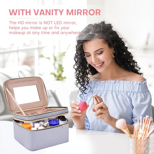 Large Makeup Bag with Mirror Double Layer Travel Make Up Organizer Case