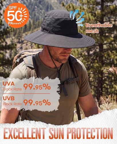 UPF50+ Mens Sun Hat Wide Brim Sun Protection Hat Mens Womens Large Brim Bucket Beach Fishing Gardening Hat Black