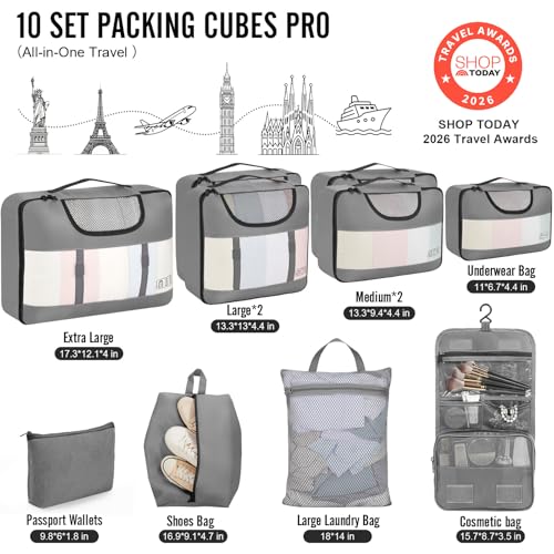 10 Set Packing Cubes for Travel Essentials (99 Count)