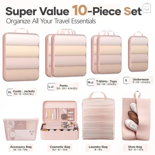 10 Set Compression Packing Cubes for Travel Essentials (10 Count)