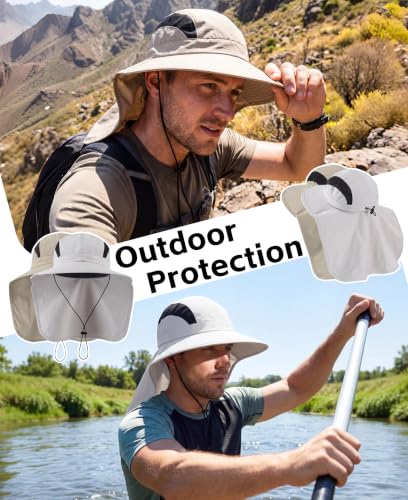 UPF 50+ Wide Brim Bucket Sun Hat with Neck Flap for Men Women UV Protection for Fishing Gardening Hiking Beach Safari Light Grey