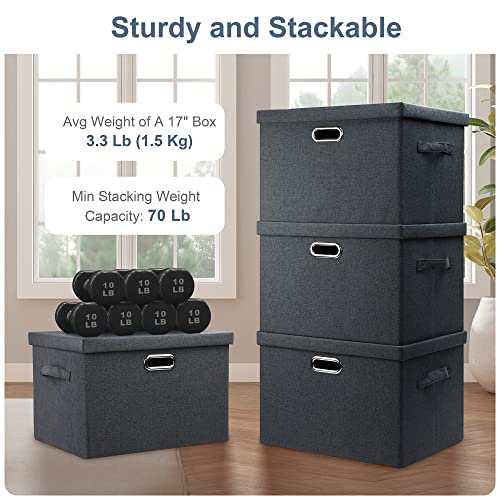 Large 17" 36 Quart Collapsible Stackable Storage Bins with Lids (3 Count)