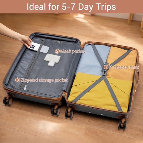 Large Suitcase 28in Expandable ABS+PC 8pcs Silent Wheels Black