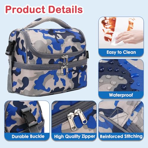 Kids Double Decker Cooler Insulated Lunch Bag Large Tote for Boys