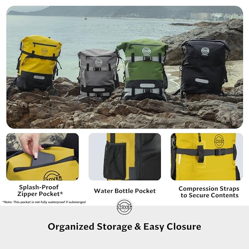 30/40/55L Waterproof Dry Backpack & Phone Case- X-Large Floating Dry Bag for Kayaking, Travel, Hiking, Fishing, Camping, Motorcycles & Beach, Heavy-Duty Roll Top Men/Women (Yellow)