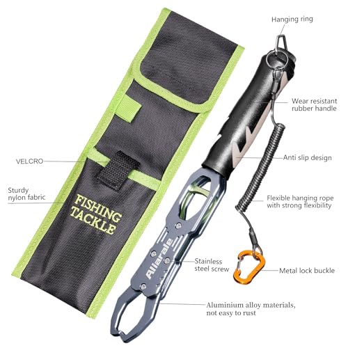 Fish Lip Gripper Fish Scales Professional Fish Holder Aluminium Alloy Material Grabber 40 Pound Fish Lip Grip Tool with Weight Scale and 360 Degree Rotation