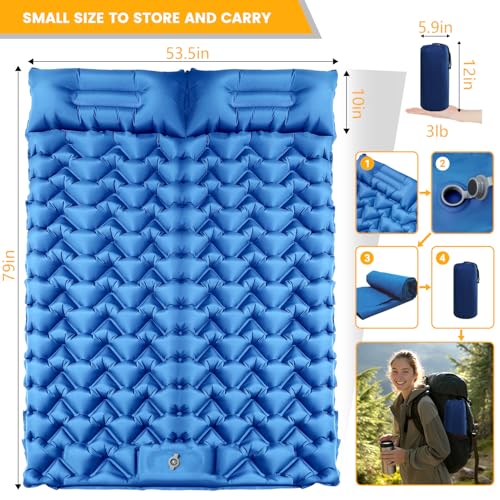 4in Double Camping Pad for 2 Person with Foot Pump and Pillow