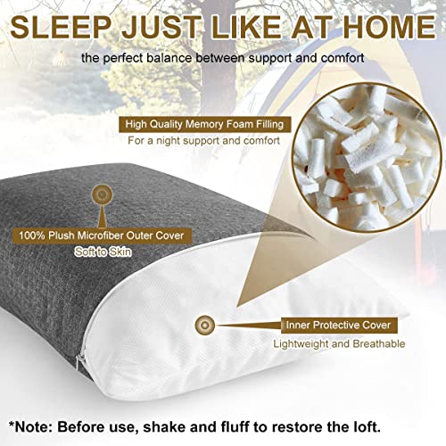 Memory Foam Travel Pillow Compressible Camping Pillow for Sleeping Shredded Memory Foam Pillow Compact Firm Supportive Travel Pillow for Adults Kids Outdoor Backpacking Hiking Essential Gear
