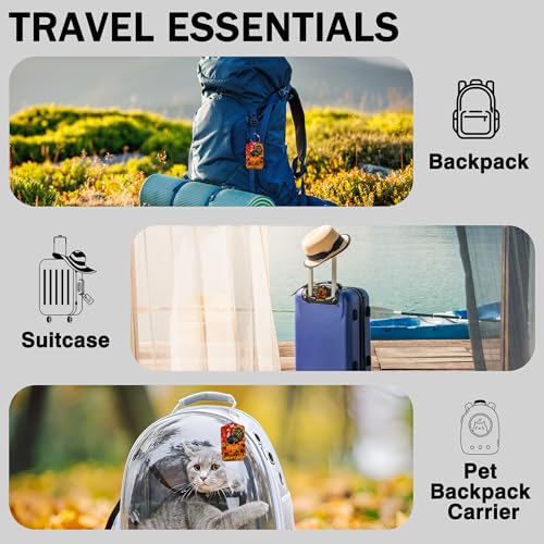 2 Pack Pumpkin and Sunflower Luggage Tags for Suitcases Autumn Turkey Leather Luggage Tags Privacy Cover ID Label with Stainless Steel Loop and Address Card for Women Men Travel Bag Backpack (2 Count)