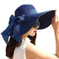 Women Wide Brim Bow Straw Hat Floppy Foldable Beach Sun Hat Roll up Cap UPF 50+