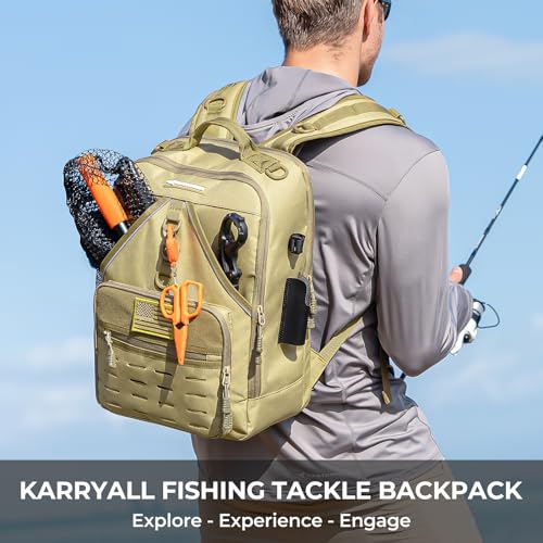 KarryAll Fishing Backpack with Rod Holder 4 Tackle Boxes
