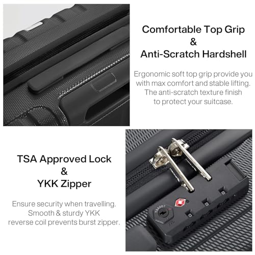 14 Inch Underseat Carry On Luggage with Wheels Hard Shell Suitcases Carry On Bag Lightweight Small Mini Suitcase Tsa Luggage for Travel.（Jet Black）