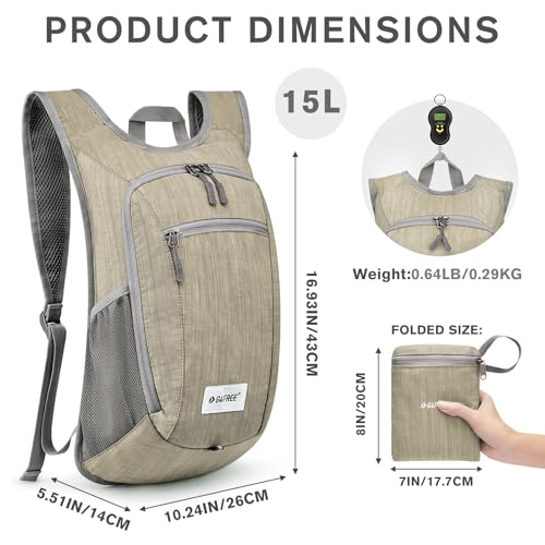 10 15L Small Rucksack Foldable Backpack Lightweight Packable Daypack Travel Outdoor Hiking Shoulder Bag
