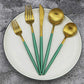 Green Handle Matte Gold Silverware