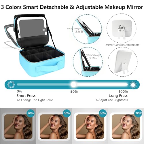 Travel Makeup Bag Cosmetic Bag with Lighted Mirror
