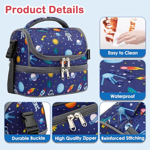 Kids Double Decker Cooler Insulated Lunch Bag Large Tote for Boys