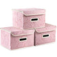 Collapsible Storage Boxes with Lids Fabric Decorative Storage Bins Cubes Organizer Containers Baskets with Cover Handles Divider for Bedroom Closet Living Room 9.8x7.9x6.7 Inch 3 Pack (3 Count)