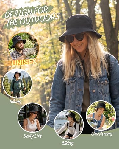 Water Resistant UPF 50+ Sun Bucket Hat Packable Brimmed for Women Men Black