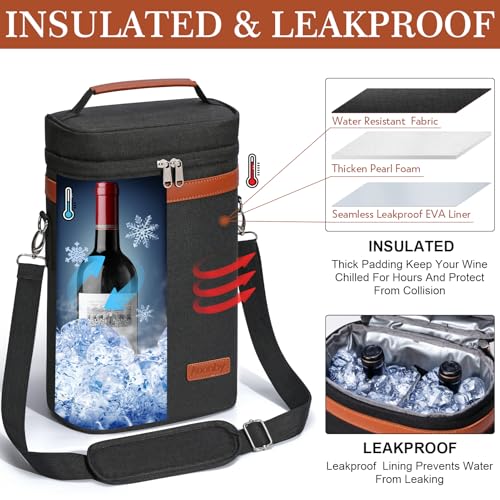 2 Bottle Wine Cooler Bag Insulated Wine Tote Carrier Wines Accessories Gift