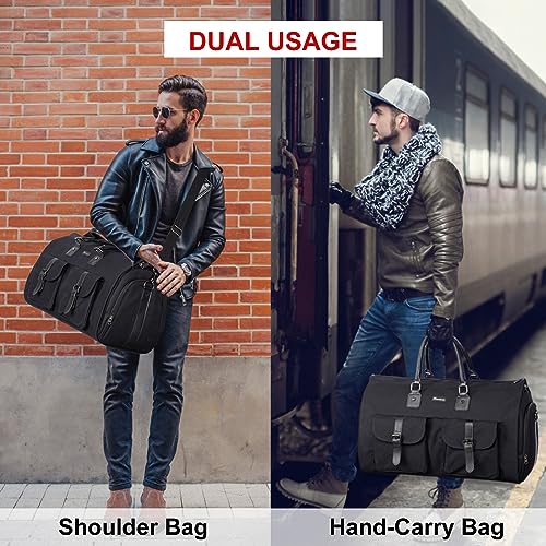 2-in-1 Canvas Garment Duffle Travel Bag with Shoulder Strap,Black