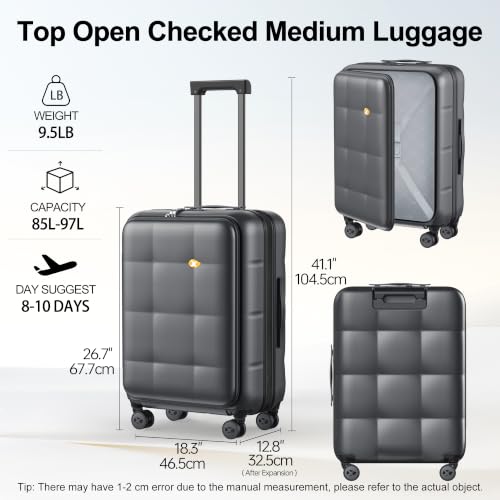 26 Inch Expandable Luggage Top Opening Checked Bag Charcoal Grey