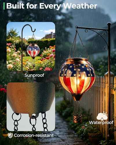 Hot Air Balloon Solar Lantern with Flickering Flame Light