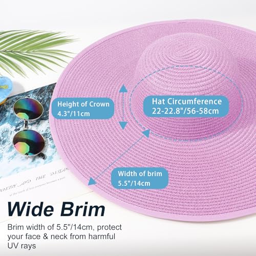 Sun Hats for Women Wide Brim Summer Hat Large Floppy Sun Straw Hat Foldable Packable Beach Hats UPF 50+