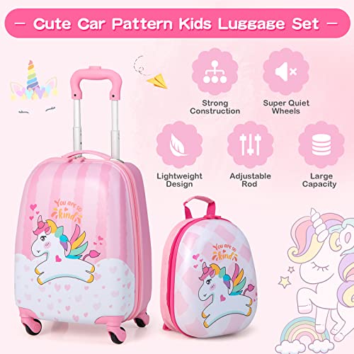 Kids Luggage 12" Toddler Backpack & 16" Travel Suitcase with Wheels (2 Count)