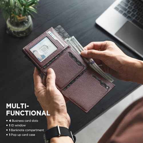 Pop up Card Wallet Minimalist Cash Wallets RFID Blocking Leather Smart Credit Card Holder with ID window for Men