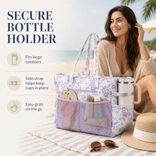 Waterproof Beach Tote Pool Bags for Women Ladies Extra Large Carry On Bag With Wet Compartment for Weekender Travel